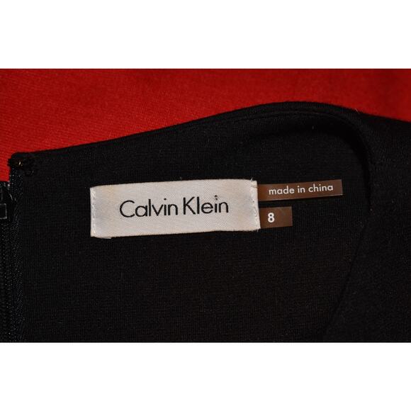 CALVIN KLEIN $148 Sleeveless Colorblock Sheath Dress Black Beige Red Size 8 - Picture 3 of 3